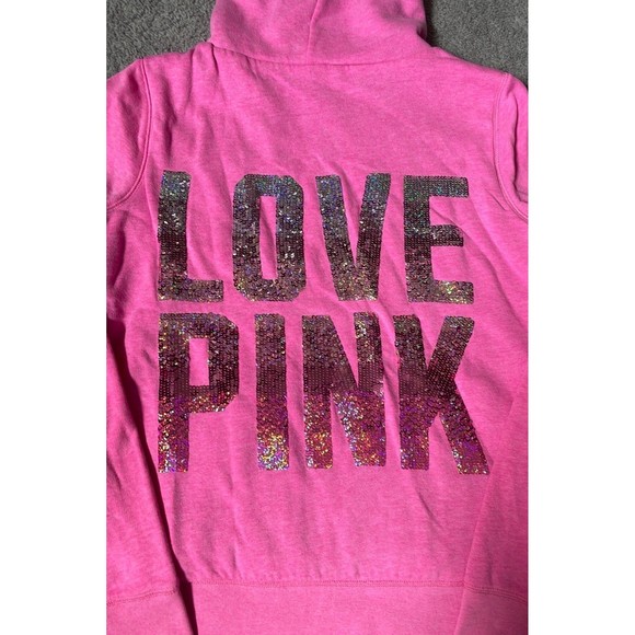 HTF VS PINK Bling Fur Lined Zip Up Hoodie - Picture 2 of 5